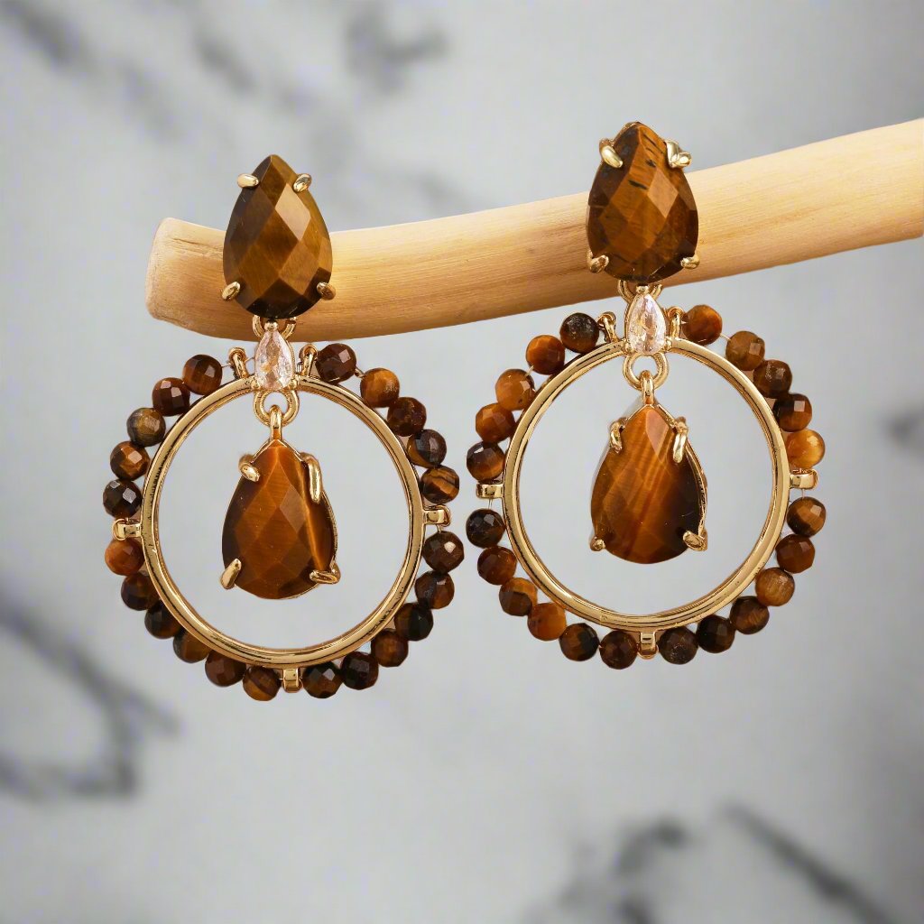 Handmade Round Gemstone Dangle Earrings