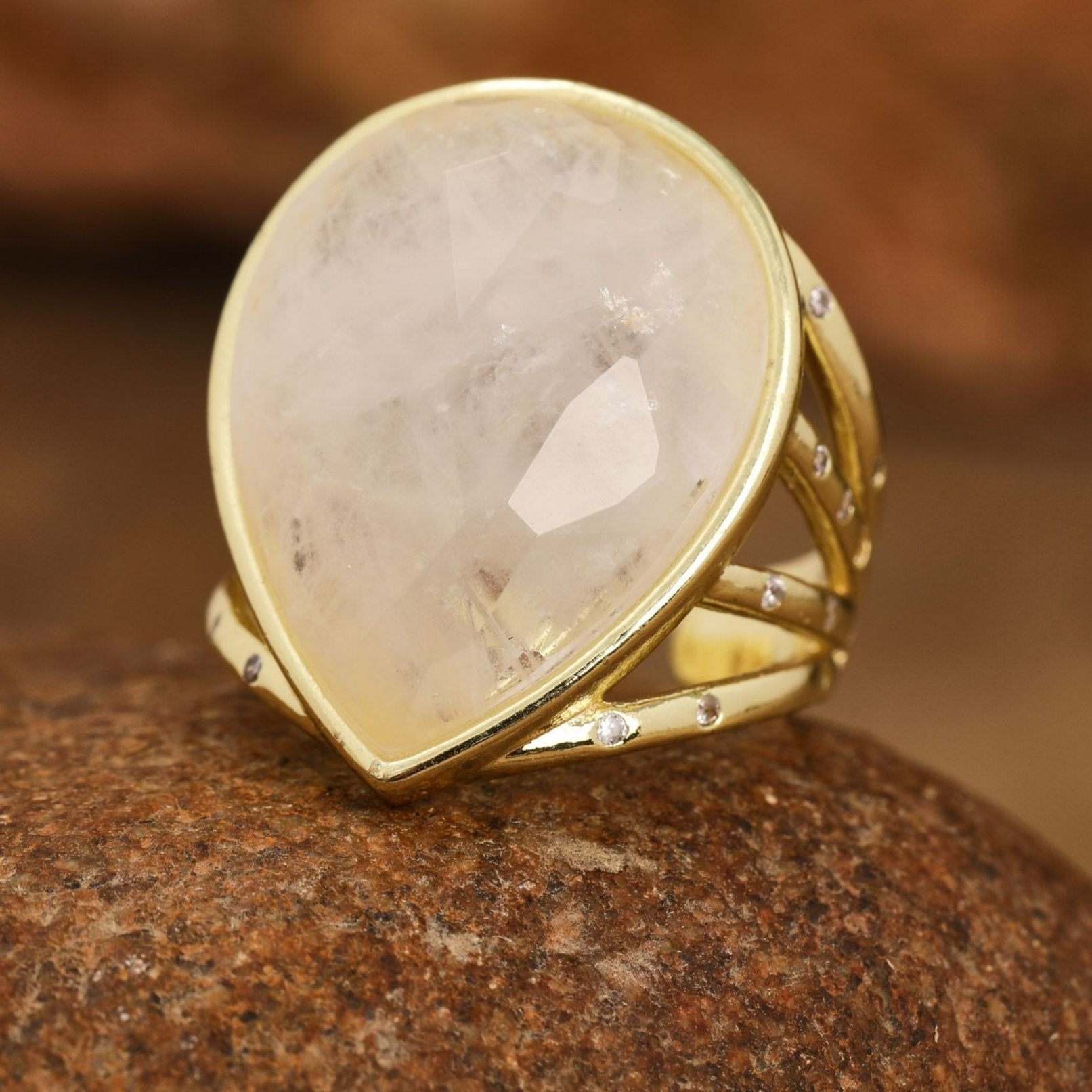 Natural Gemstone Teardrop Ring