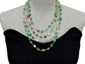 4 strands Natural Green Chrysoprases White Baroque Pearl choker Necklace.