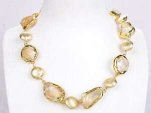 Natural Citrine Raw Rough Gold Plated Edge Brushed Bead Necklace.