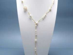 Freshwater White Pearl Ball Y-Drop Pendant Necklace.