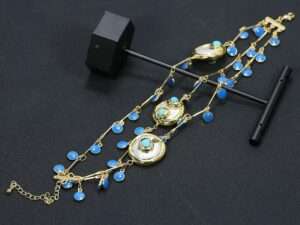 Handmade 3 Strands White Keshi Pearl Beads Blue Chain Bracelet.