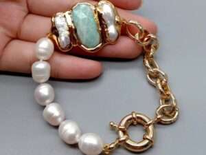 Natural White Rice Pearl Chain Bracelet.