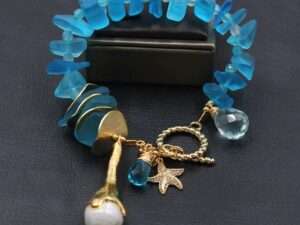 Natural Blue Glass Quartz Keshi Pearl Bracelet.