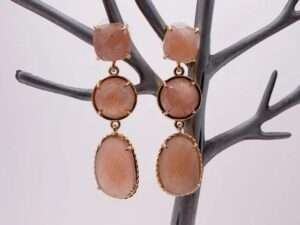 Natural Faceted Sunstone Drop Earring.