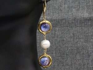 Handmade Purple Murano Glass Freshwater White Keshi Pearl Earrings.