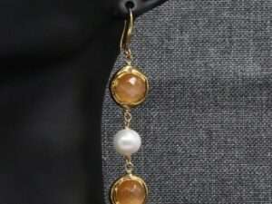 Natural Orange Cat eye Golden Beads Earrings.