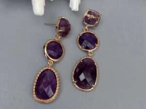 Natural Purple Stone Dangle Earrings.