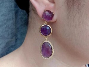 Natural Purple Stone Dangle Earrings.