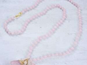 Handmade Pink Rose Quartz Necklace Rough Pendant Necklace.