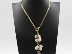 Natural White Rose Flower Freshwater Pearl Pendant Necklace.