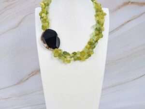 Natural Olive Agate Stone Green Jade Necklace.