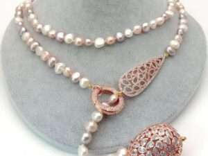Fresh water Multi color Pearl, Rose Gold color Plated Necklace.