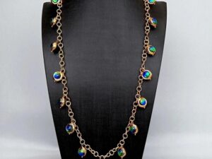 Rare stone Blue Murano Glass Gold Plated Long Chain Necklace.