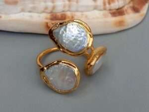 Handmade White Pearl Adjustable Ring.