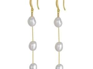 Silver baroque pearl long chain Earrings.