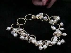 Handmade Freshwater Baroque Pearl Circle Chain Bracelets.