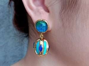 Handmade Blue Murano Glass Drop Earrings.