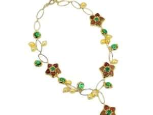 Freshwater Yellow Rice Pearl Green Murano Glass Necklace.