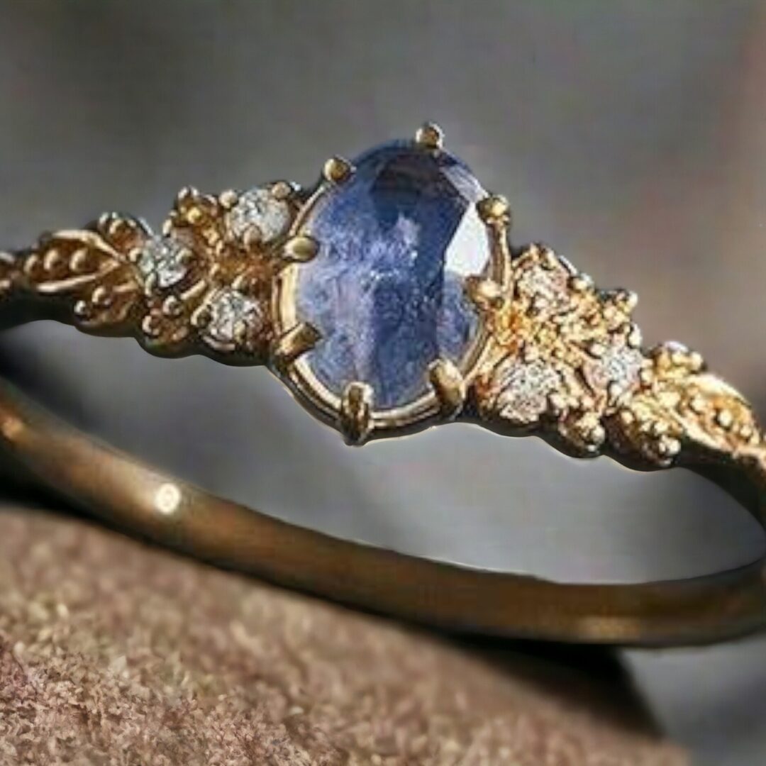 ariastop Silver Blue Stone Gold Plated Ring.
