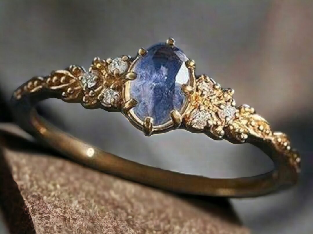 ariastop Silver Blue Stone Gold Plated Ring.