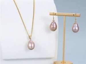 Natural Pink freshwater pearl Necklace, earrings real gold pearl set.