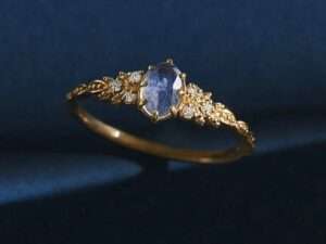 Silver Blue Stone Gold Plated Ring.