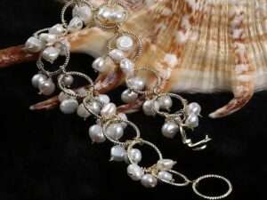 Handmade Freshwater Baroque Pearl Circle Chain Bracelets.