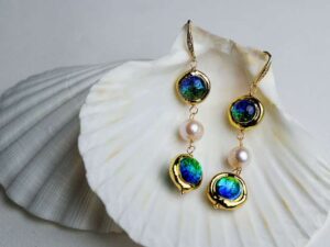 Freshwater white Keshi pearl Murano glass Earrings.