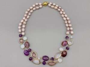 Handmade 2 Strands Gemstone Pearl Necklace.