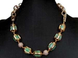 Handmade Green Turquoise Cubic Zirconia pave beads Necklace, Bracelet Jewelry Set.