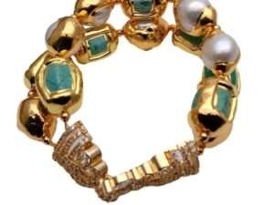 Handmade Green Turquoise Cubic Zirconia pave beads Bracelet.