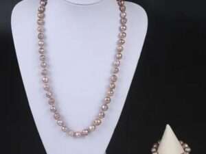 Handmade Metallic Color Baroque Pearl Necklace Bracelet Jewelry Set.