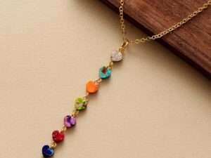 Natural Stones 7 Chakra Heart Pendant Necklace, Earrings, Bracelet Jewelry Set.