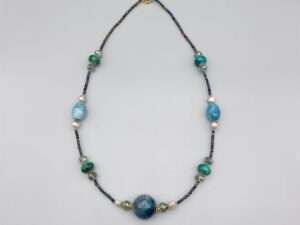 Handmade Blue Aquamarine Agate Statement Women Necklace.