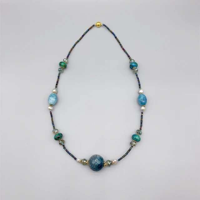 Handmade Blue Aquamarine Agate Statement Women Necklace