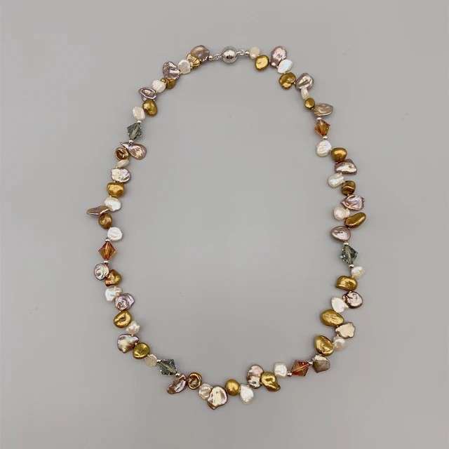 Freshwater Keshi pearl crystal necklace-1