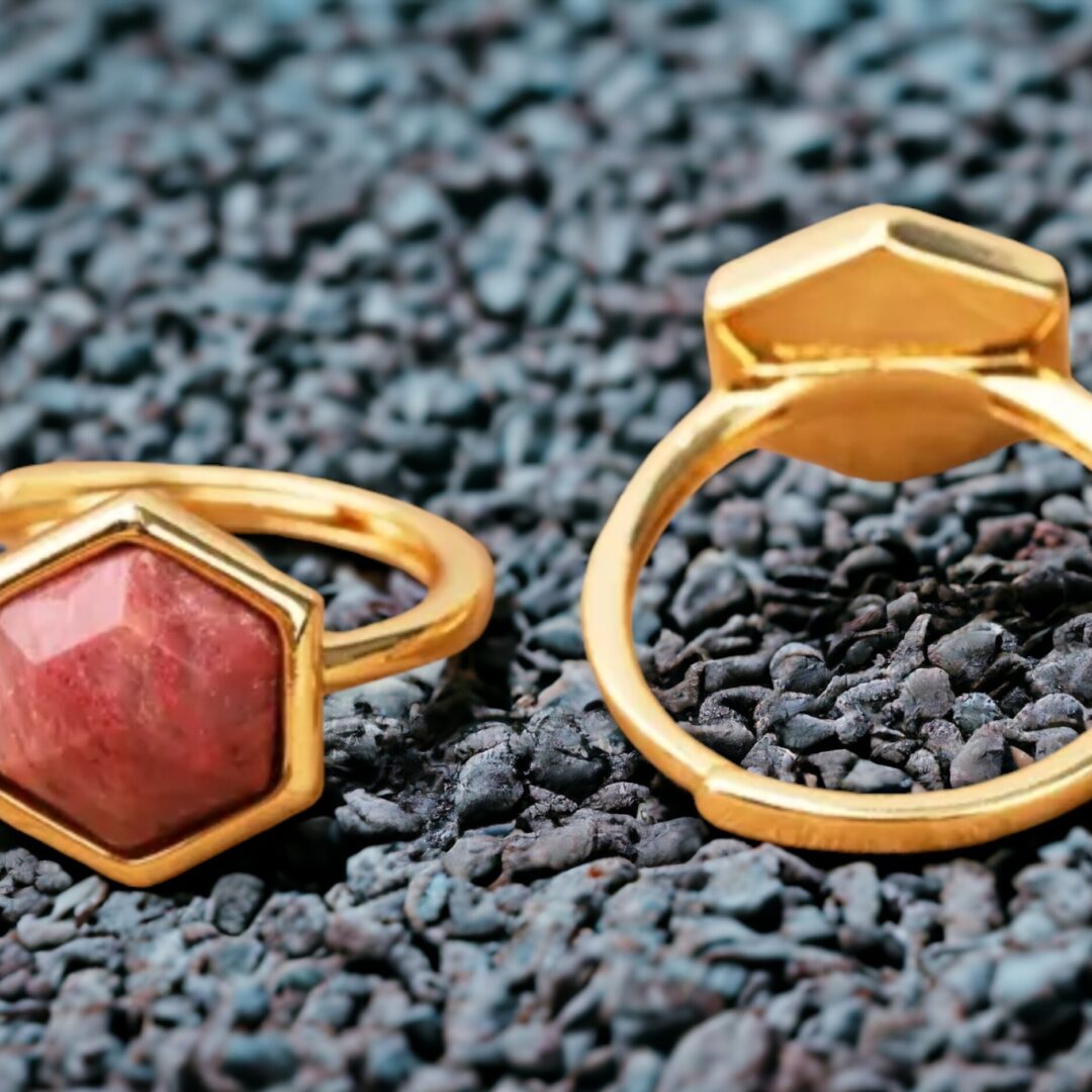 ariastop Gemstone Crystal Hexagonal Stone Gold Plated Ring