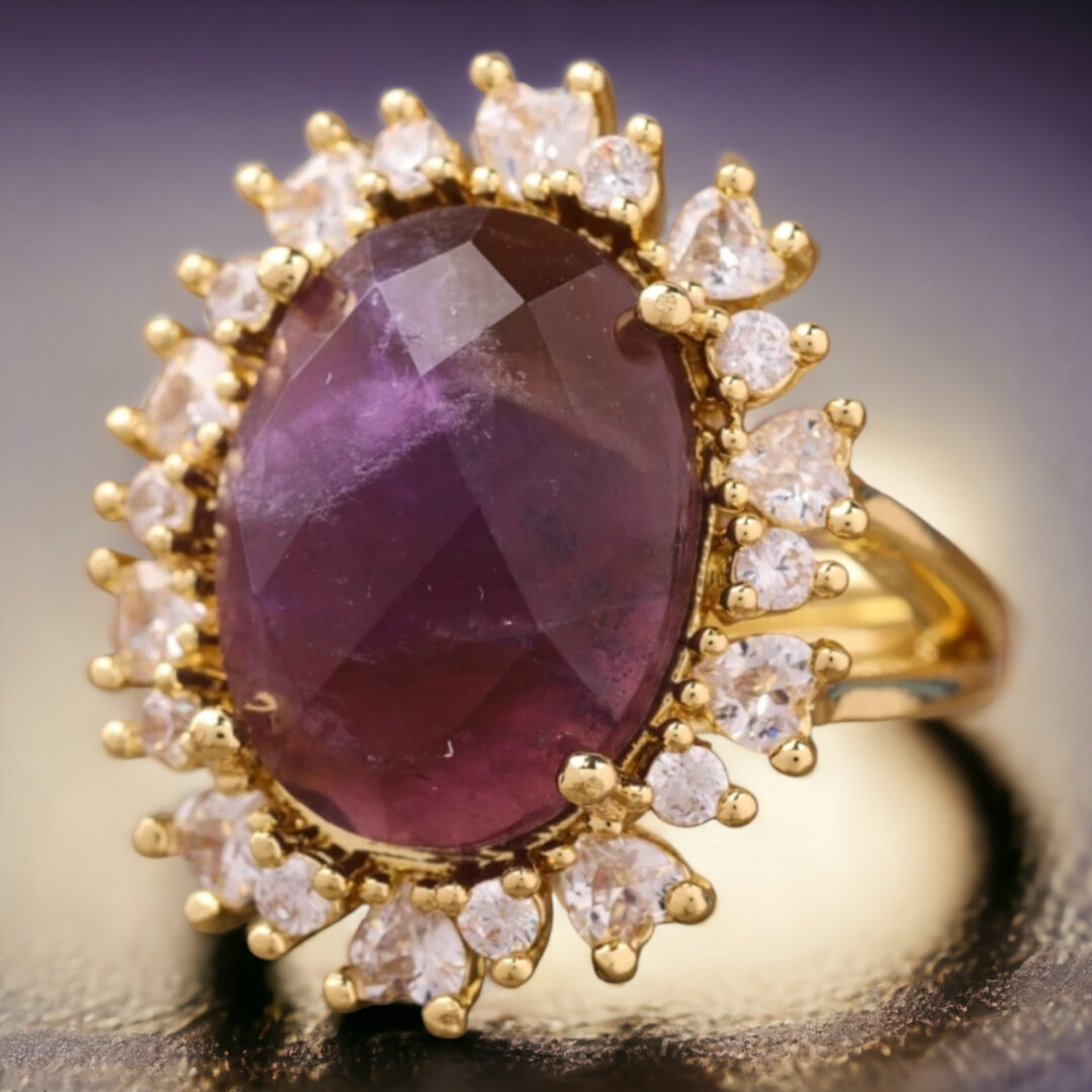 ariastop-Gemstone Crystal Heart Rhinestone Gold Ring