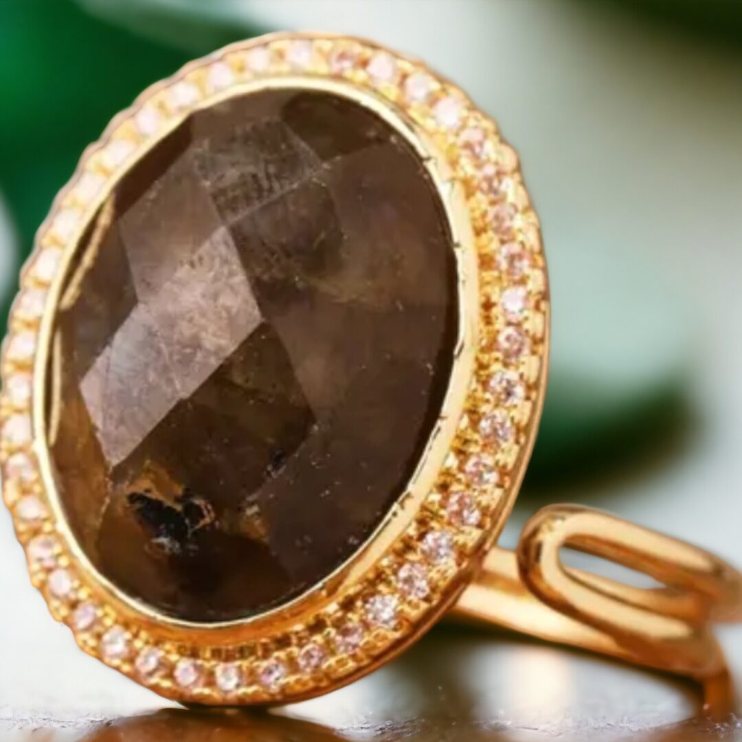ariastop-Gemstone Crystal Gold Adjustable Stone Ring
