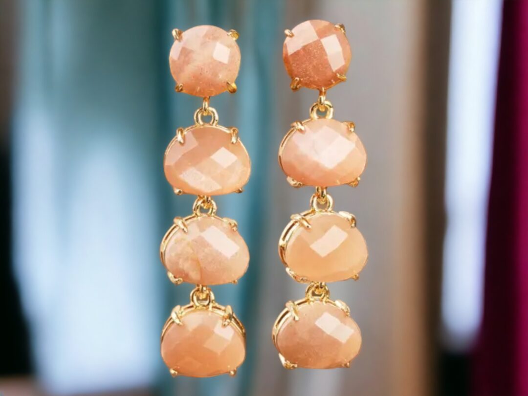 ariastop Natural Crystal Gemstone Dangle Stud Earrings
