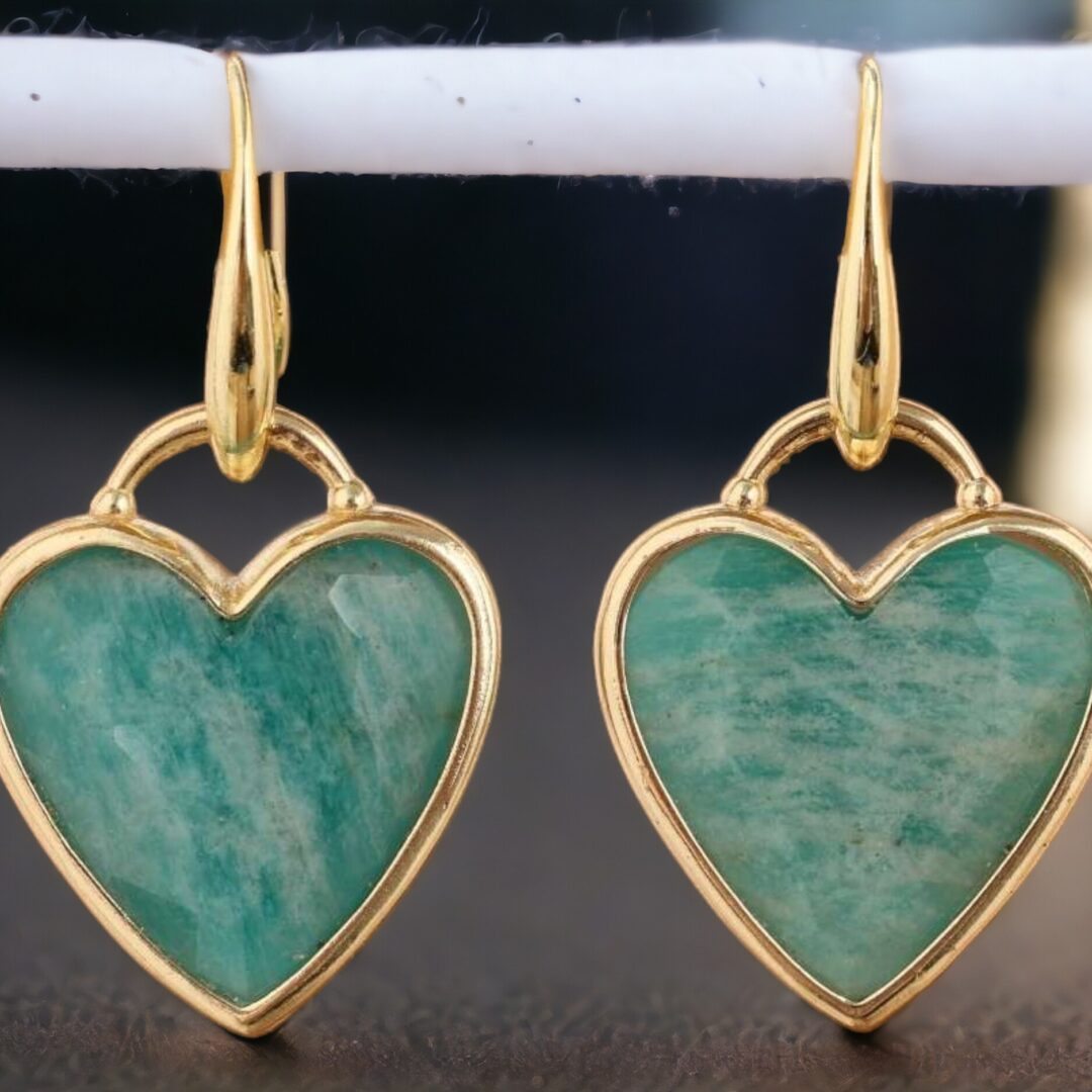 ariastop Natural Gemstone Crystal Heart Gold Earrings