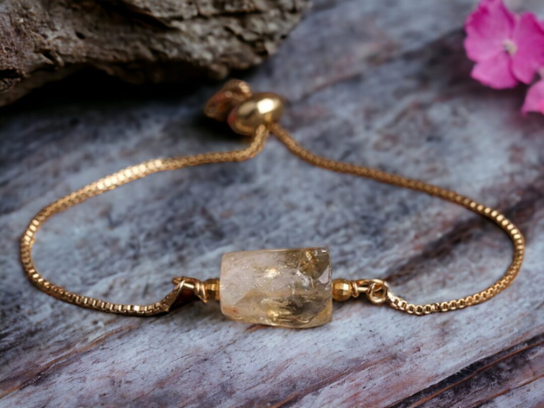 ariastop Single Gemstone Cylinder Charms Bracelet Gold Thin Chain Adjustable Bracelets.