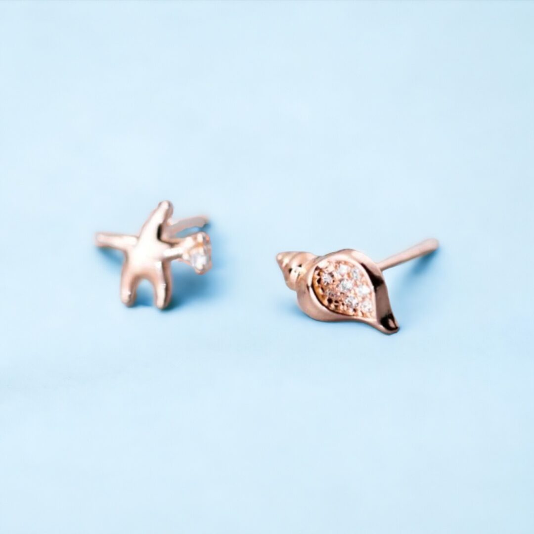 ariastop 925 Sterling Silver Asymmetric Conch Starfish CZ Stud Earrings
