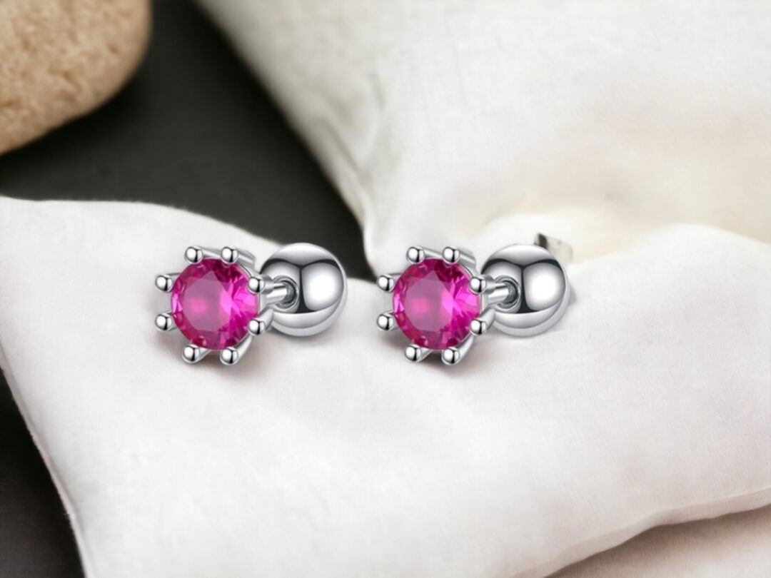 ariastop 925 Sterling Silver Fashion Eight Claw 4/5/6mm Rose Red CZ Screw Stud Earrings
