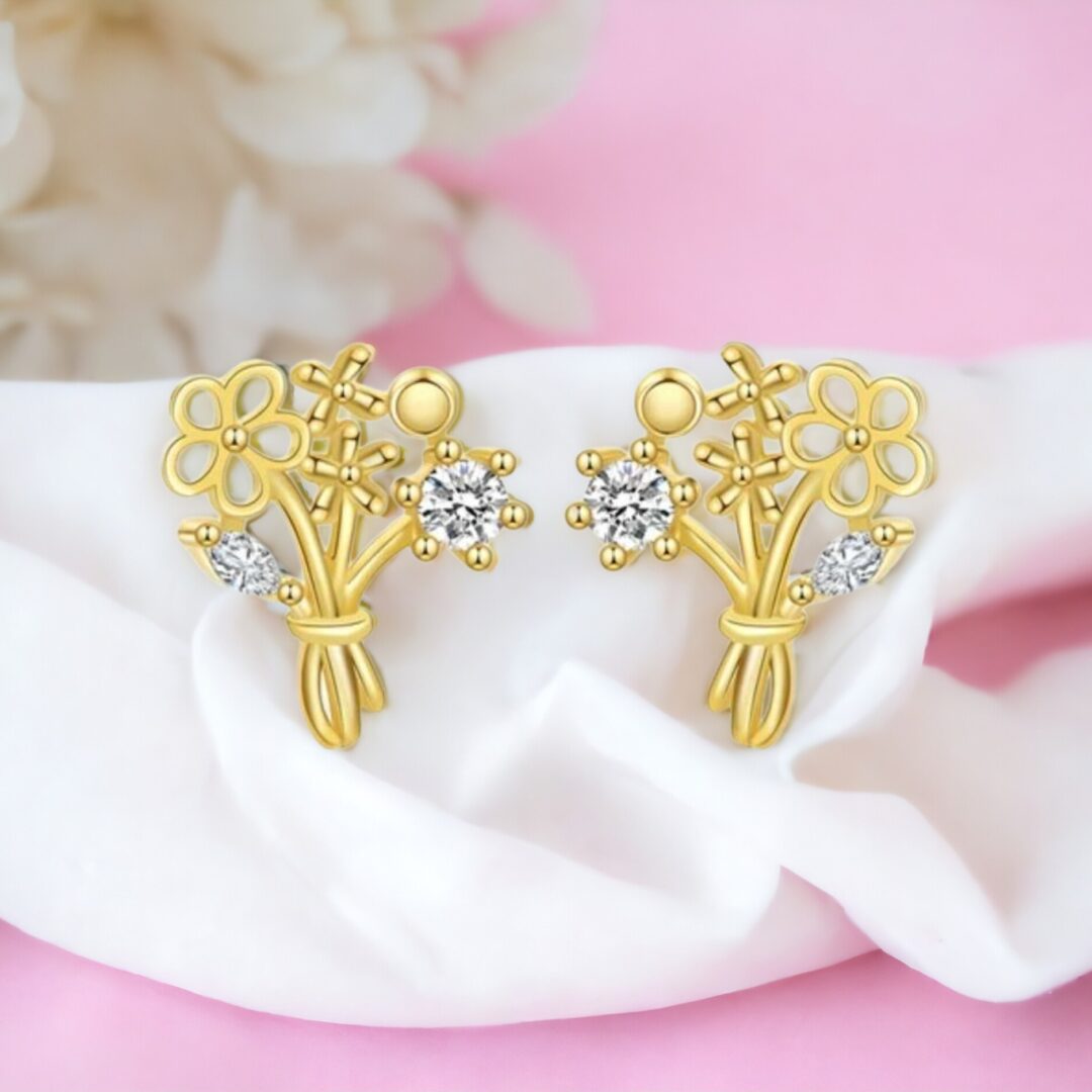 ariastop 925 Sterling Silver Earring Romantic Flower Sparkling CZ Stud Earrings Girls Fine Jewelry