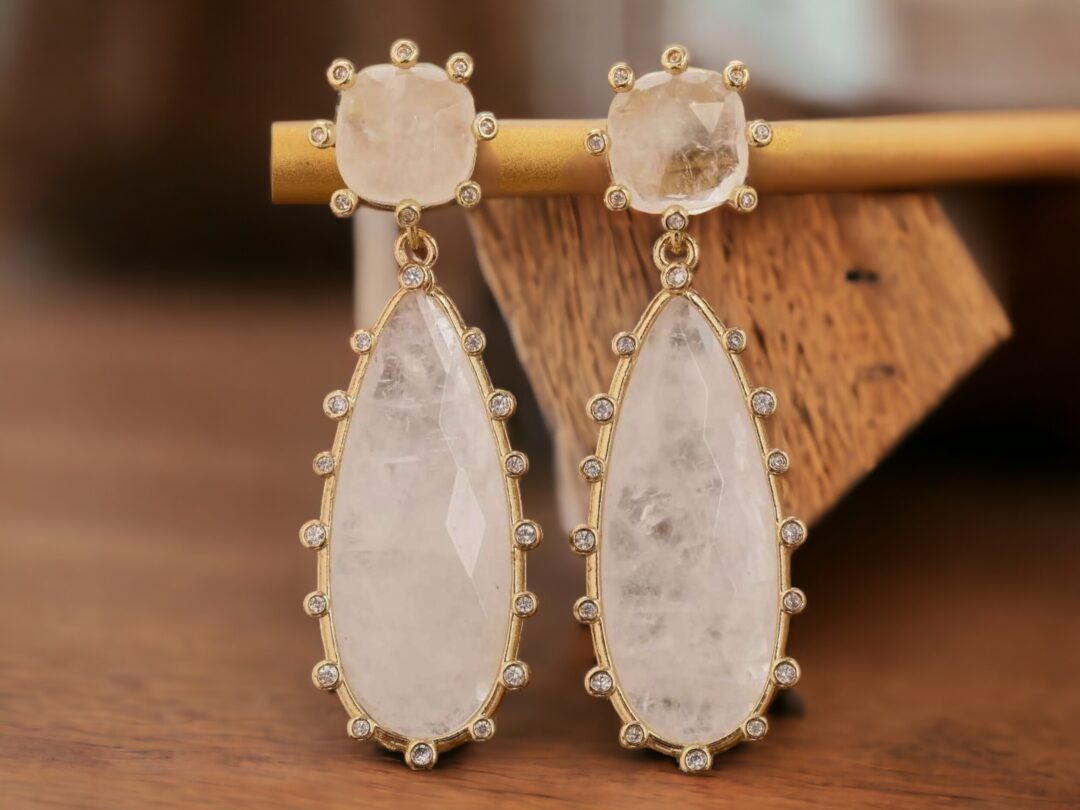 ariastop Gemstone Crystal Teardrop Stud Earrings